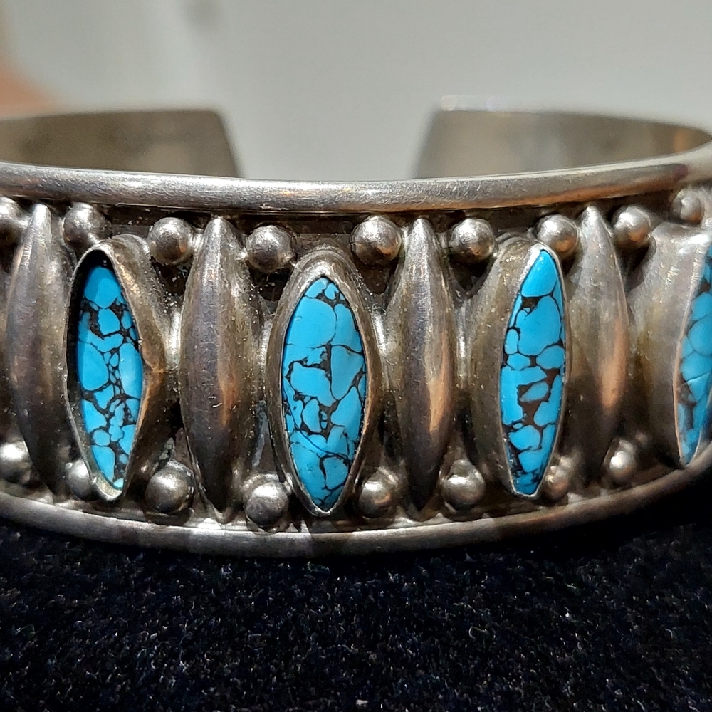 Vintage Mexico 925 Turquoise Cuff Bracelet - Picture 2 of 9